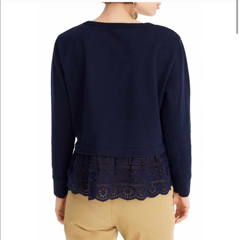 J. Crew Eyelet Drop Hem Crew Neck Terry Sweatshirt - Navy